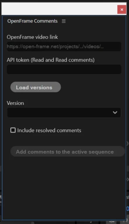 The OpenFrame Comments panel