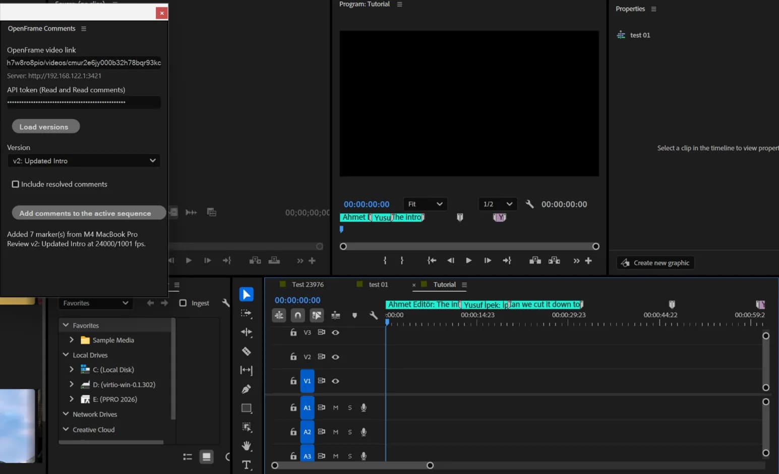 Colored comment markers on the Premiere timeline